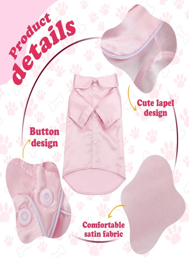 Cosblank Pet Silk Pajamas Shirts Dogs Satin Pjs Soft Faux Silk Lapel Two-Legged Puppy Sleepwear for Small Dogs Bridal Party(M,Pink) - Image 3